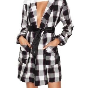 Victoria's Secret Plaid Robe Size M/L Black White Pink Flannel Belted Loungewear